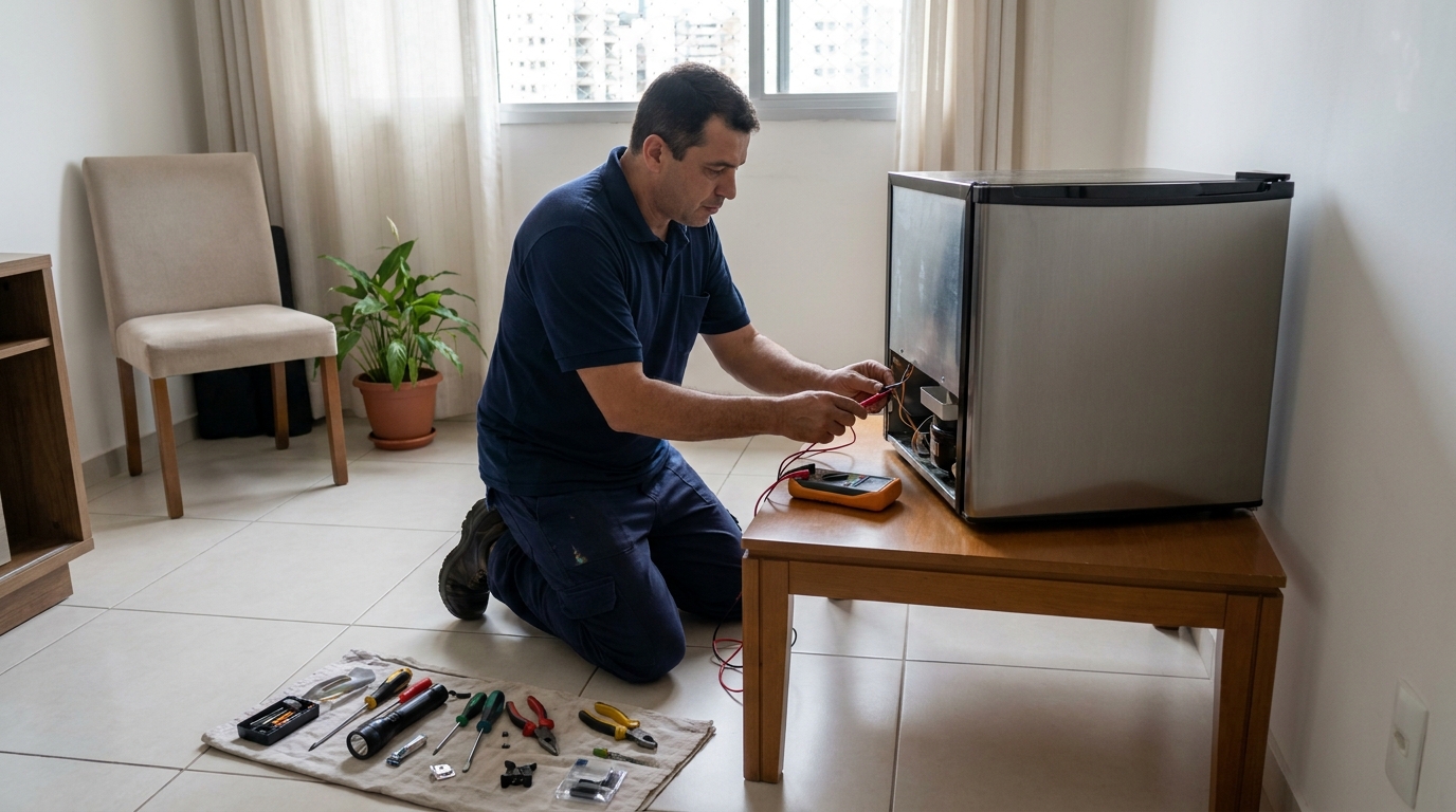 Técnico de conserto de frigobar em residência em Aparecida de Goiânia‑GO