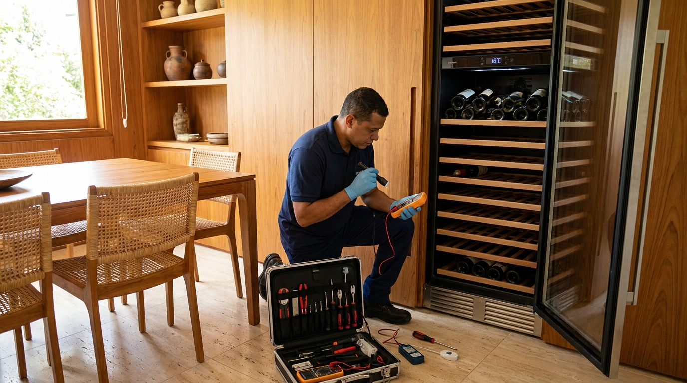 Troca de termostato de adega climatizada em atendimento técnico em Aparecida de Goiânia‑GO